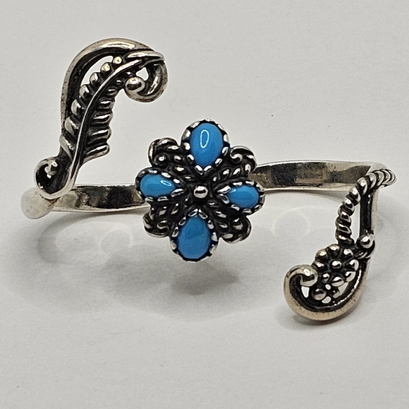 Authentic Carolyn Pollack Sleeping Beauty Turquoise Two Finger Ring 925 Sz 8/9 - Picture 2 of 6